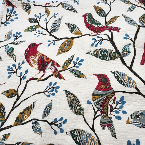 Vintage Quilted Red Birds Pillow Sham King Paisley Prints Haymeyer Cottage Retro - Picture 3 of 5
